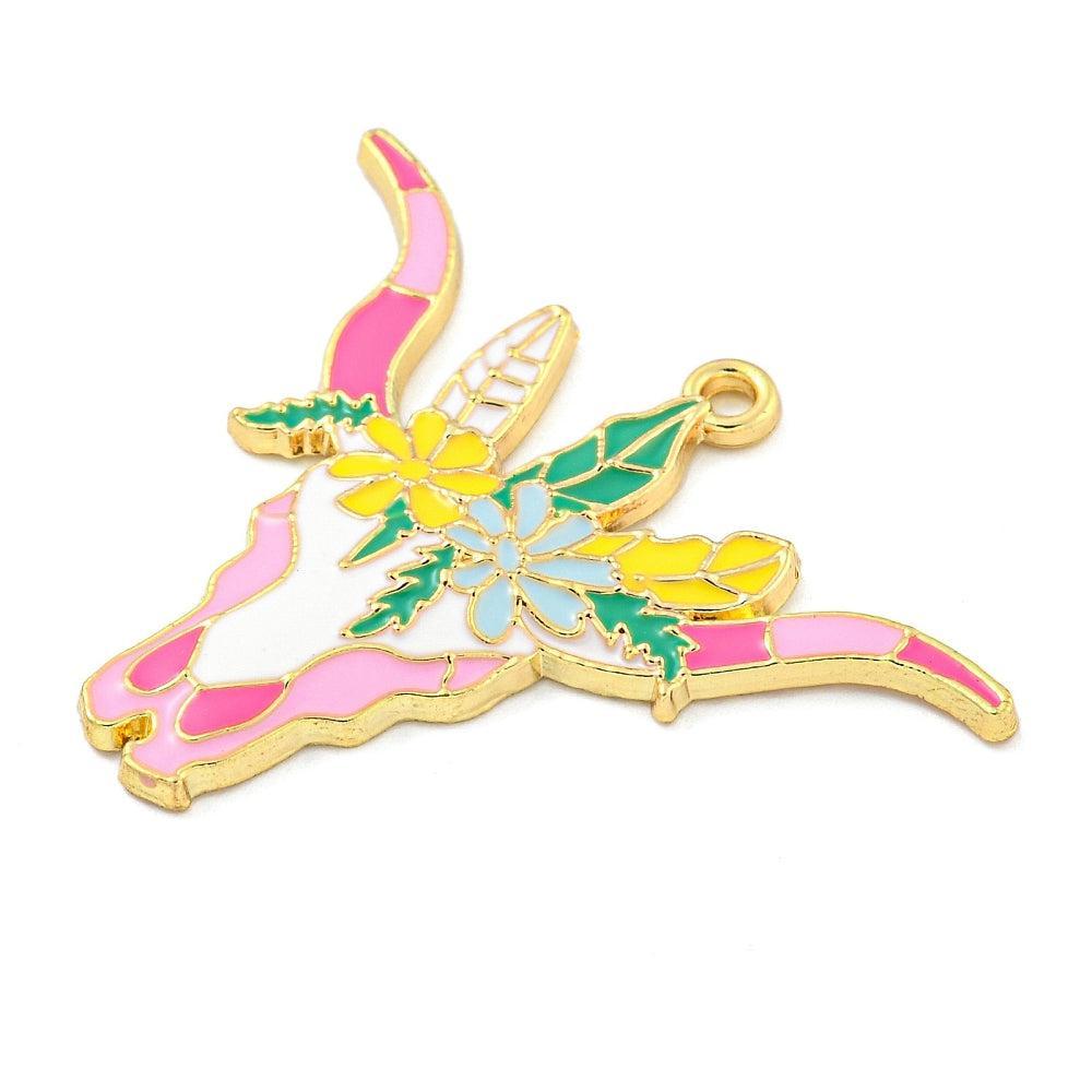 Bedel emaille schedel gekleurd goud 34mm - per stuk-bedels-Kraaltjes van Renate