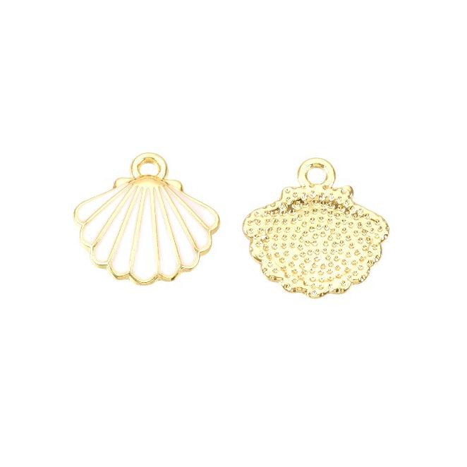 Bedel emaille schelp wit/goud 13x2mm- per stuk-bedels-Kraaltjes van Renate