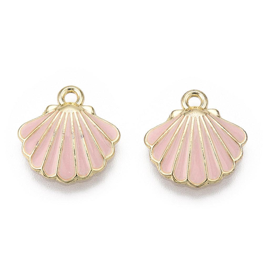 Bedel emaille schelpje roze/goud 13x2mm- per stuk-bedels-Kraaltjes van Renate