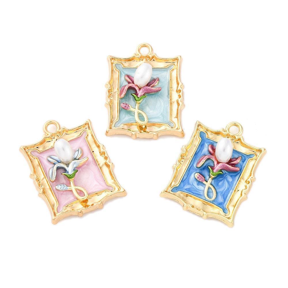 Bedel emaille schilderij bloem 25,5mm - per stuk-bedels-Kraaltjes van Renate