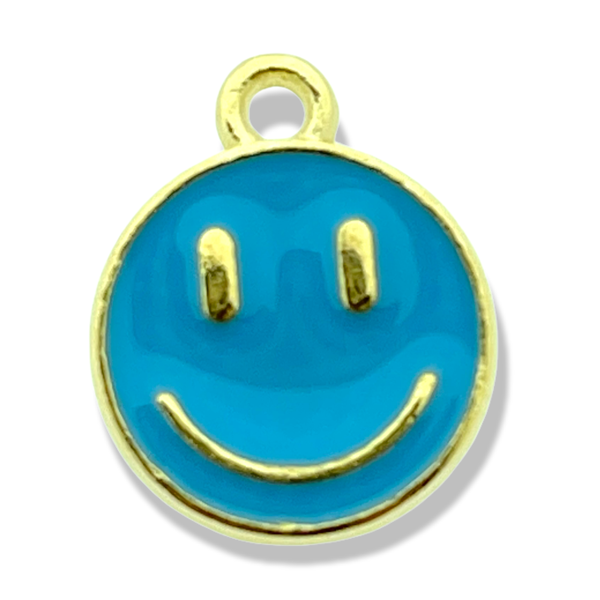Bedel emaille smiley blauw goud 14x12mm-bedels-Kraaltjes van Renate