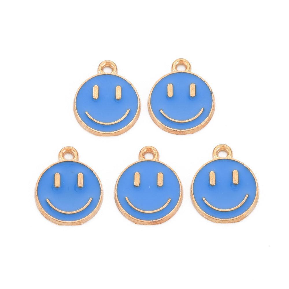 Bedel emaille smiley blauw/goud 14.5x12mm-bedels-Kraaltjes van Renate
