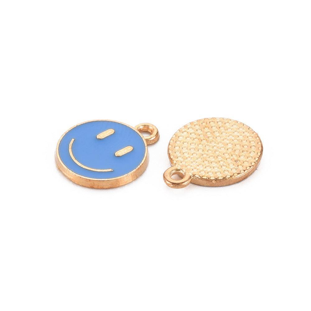Bedel emaille smiley blauw/goud 14.5x12mm-bedels-Kraaltjes van Renate