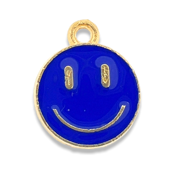 Bedel emaille smiley donker blauw goud 14x12mm-bedels-Kraaltjes van Renate