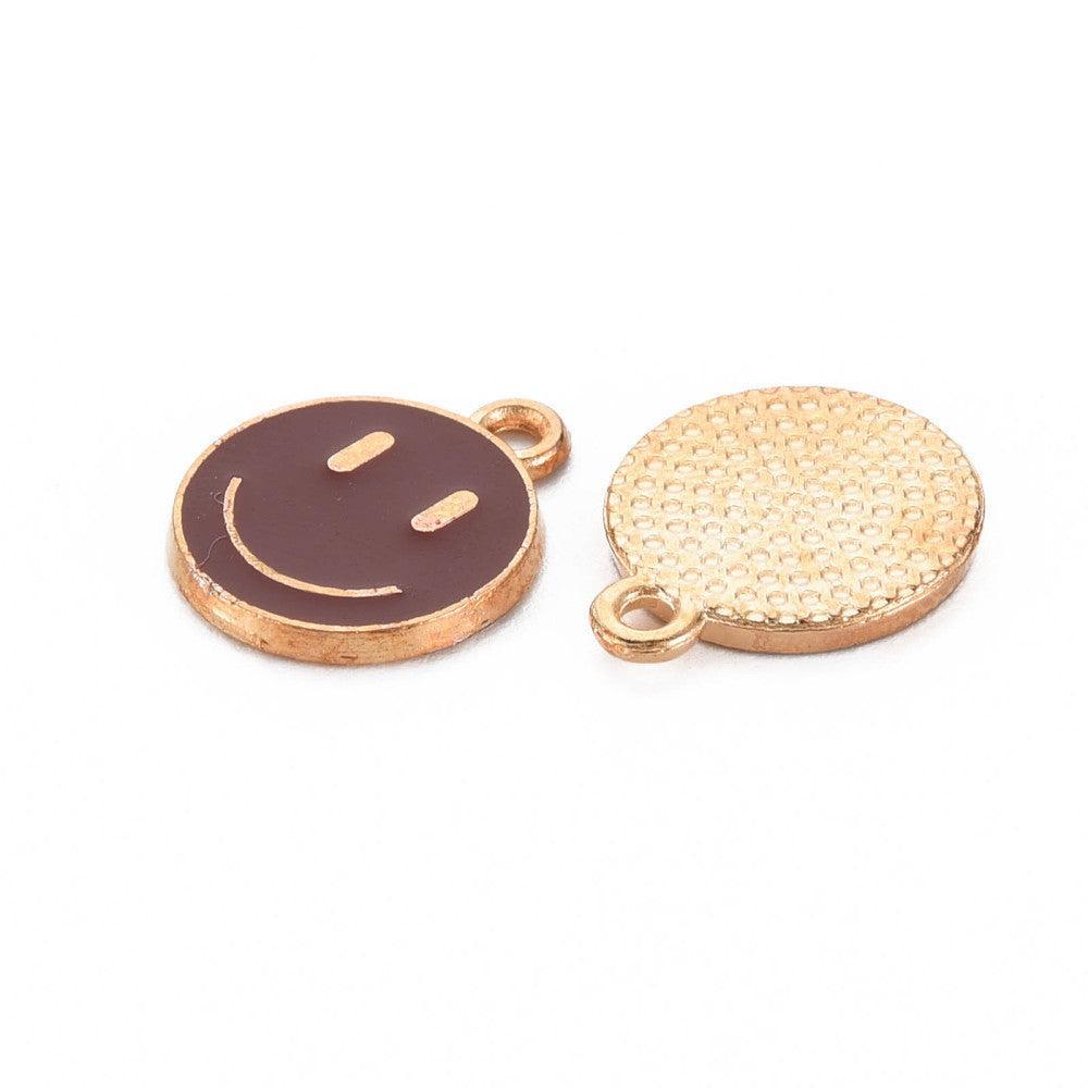 Bedel emaille smiley donker bruin/goud 14.5x12mm-bedels-Kraaltjes van Renate