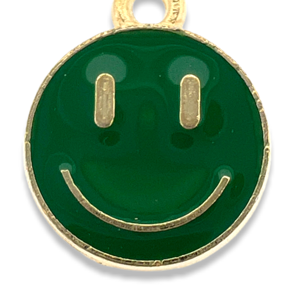 Bedel emaille smiley donker groen goud 14x12mm-bedels-Kraaltjes van Renate
