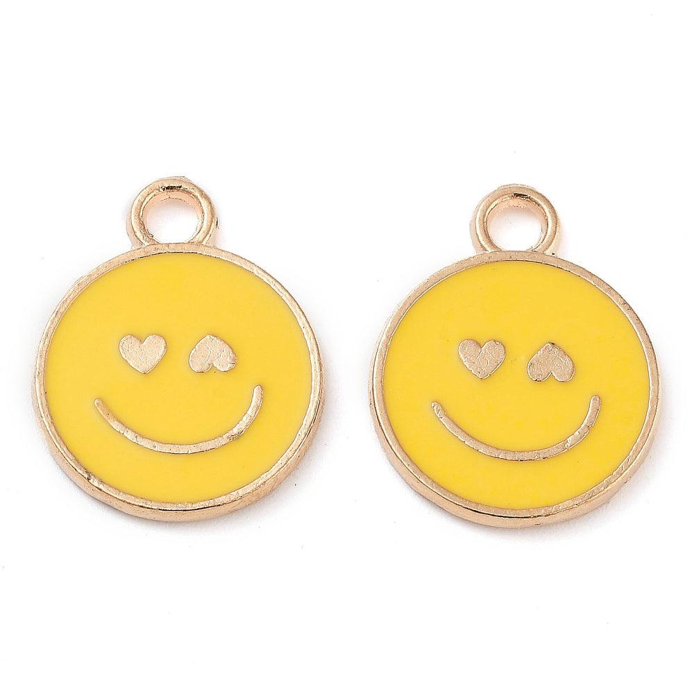 Bedel emaille smiley geel goud 19x15mm - per stuk-Kralen-Kraaltjes van Renate