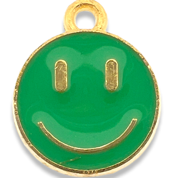 Bedel emaille smiley groen goud 14x12mm-bedels-Kraaltjes van Renate