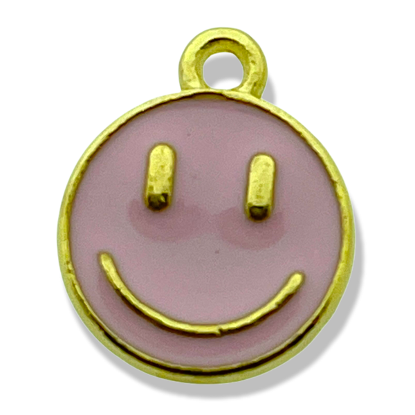Bedel emaille smiley lichtroze goud 14x12mm-bedels-Kraaltjes van Renate