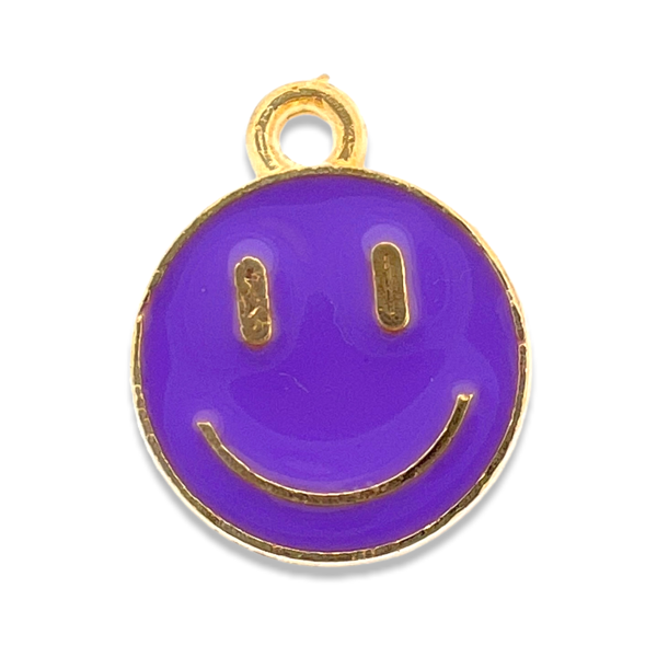 Bedel emaille smiley lila goud 14x12mm-bedels-Kraaltjes van Renate