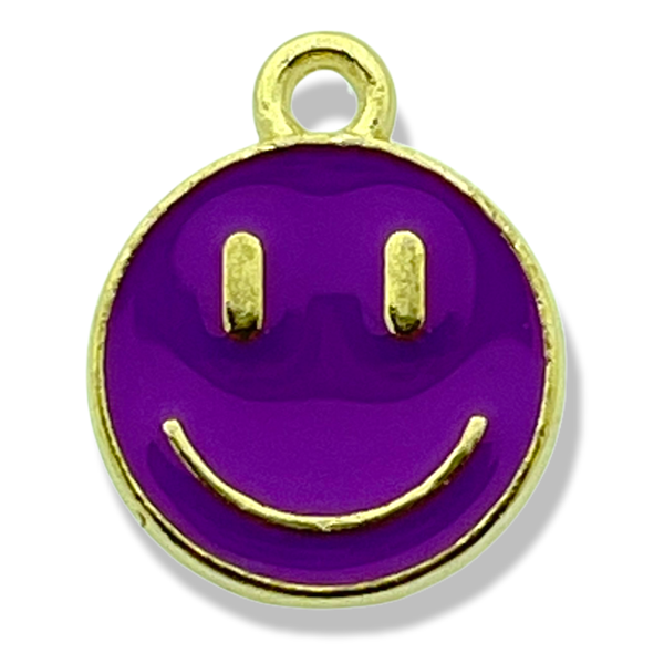 Bedel emaille smiley paars goud 14x12mm-bedels-Kraaltjes van Renate