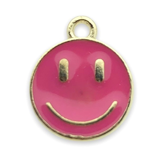 Bedel emaille smiley roze goud 14x12mm-bedels-Kraaltjes van Renate