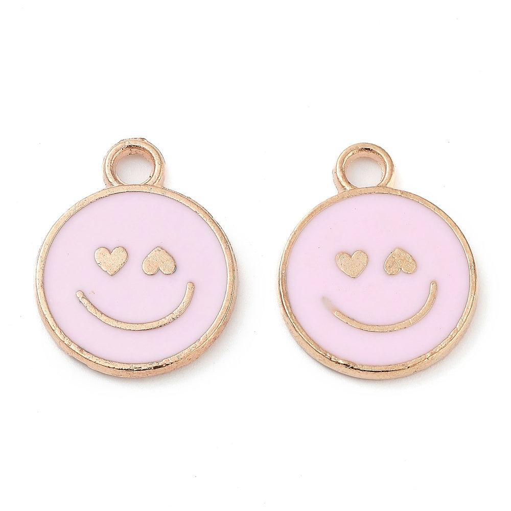 Bedel emaille smiley roze goud 19x15mm - per stuk-Kralen-Kraaltjes van Renate