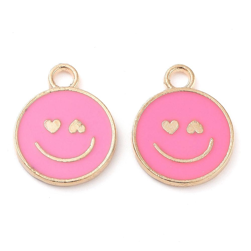 Bedel emaille smiley roze goud 19x15mm - per stuk-Kralen-Kraaltjes van Renate