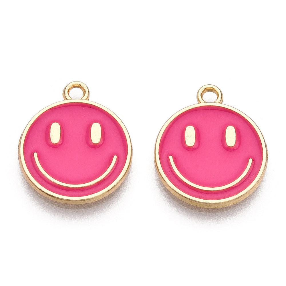 Bedel emaille smiley roze/goud 19x16mm-bedels-Kraaltjes van Renate