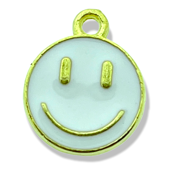Bedel emaille smiley wit goud 14x12mm-bedels-Kraaltjes van Renate