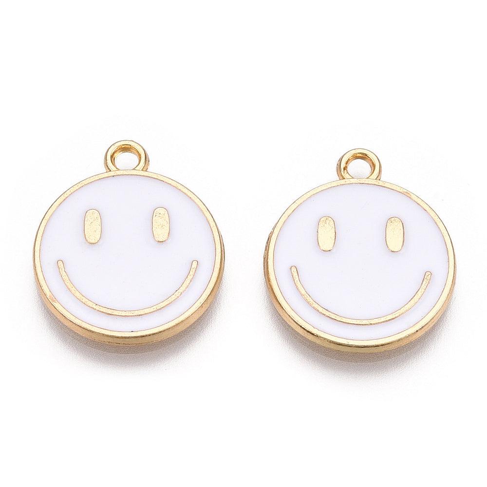 Bedel emaille smiley wit/goud 19x16mm-bedels-Kraaltjes van Renate