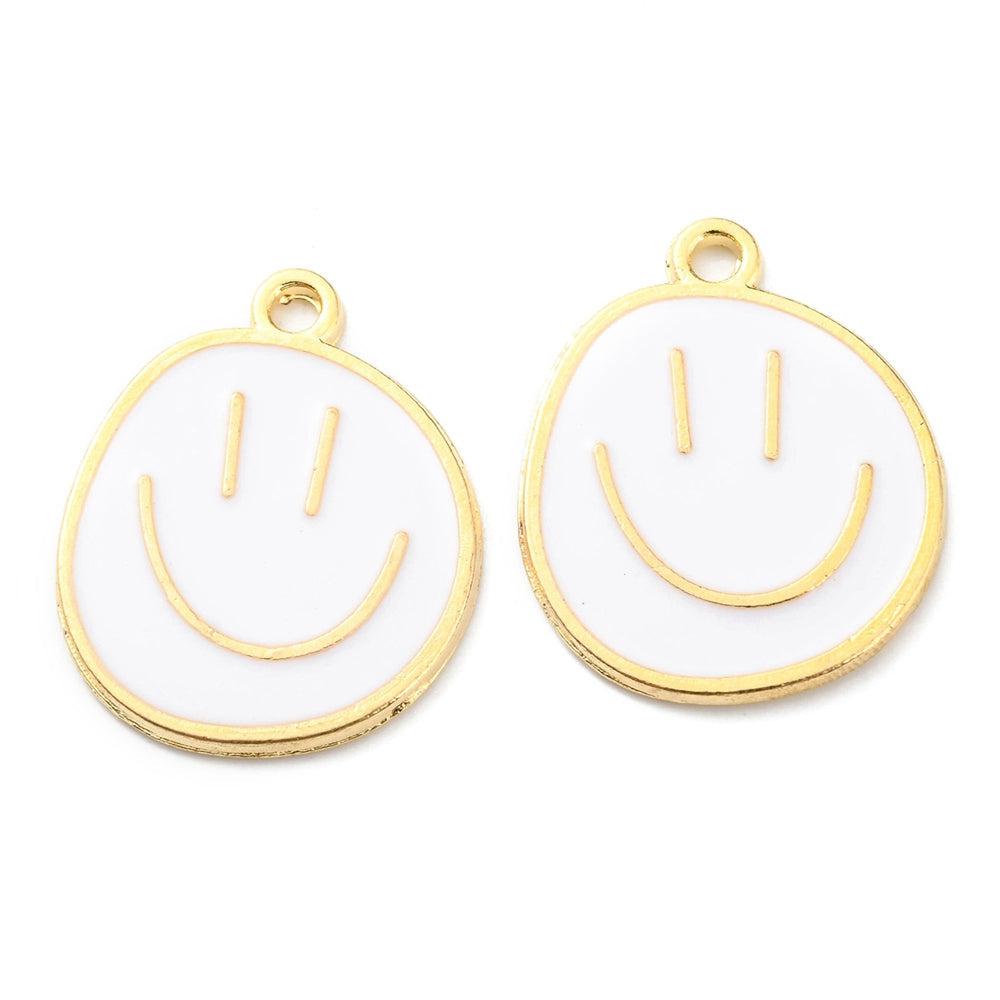 Bedel emaille smiley wit/goud 24x20mm-bedels-Kraaltjes van Renate