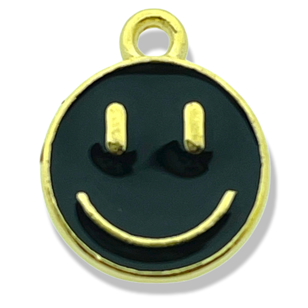 Bedel emaille smiley zwart goud 14x12mm-bedels-Kraaltjes van Renate