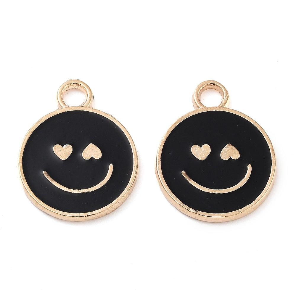 Bedel emaille smiley zwart goud 19x15mm - per stuk-Kralen-Kraaltjes van Renate