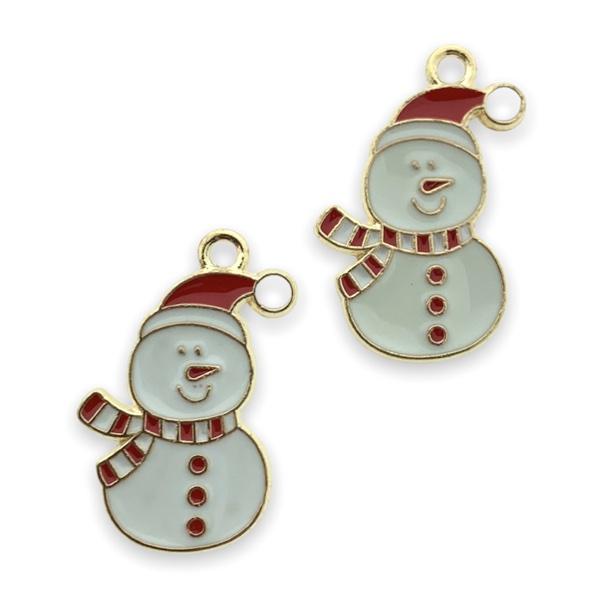 Bedel emaille sneeuwpop rood-wit goud 24x15mm-Kraaltjes van Renate