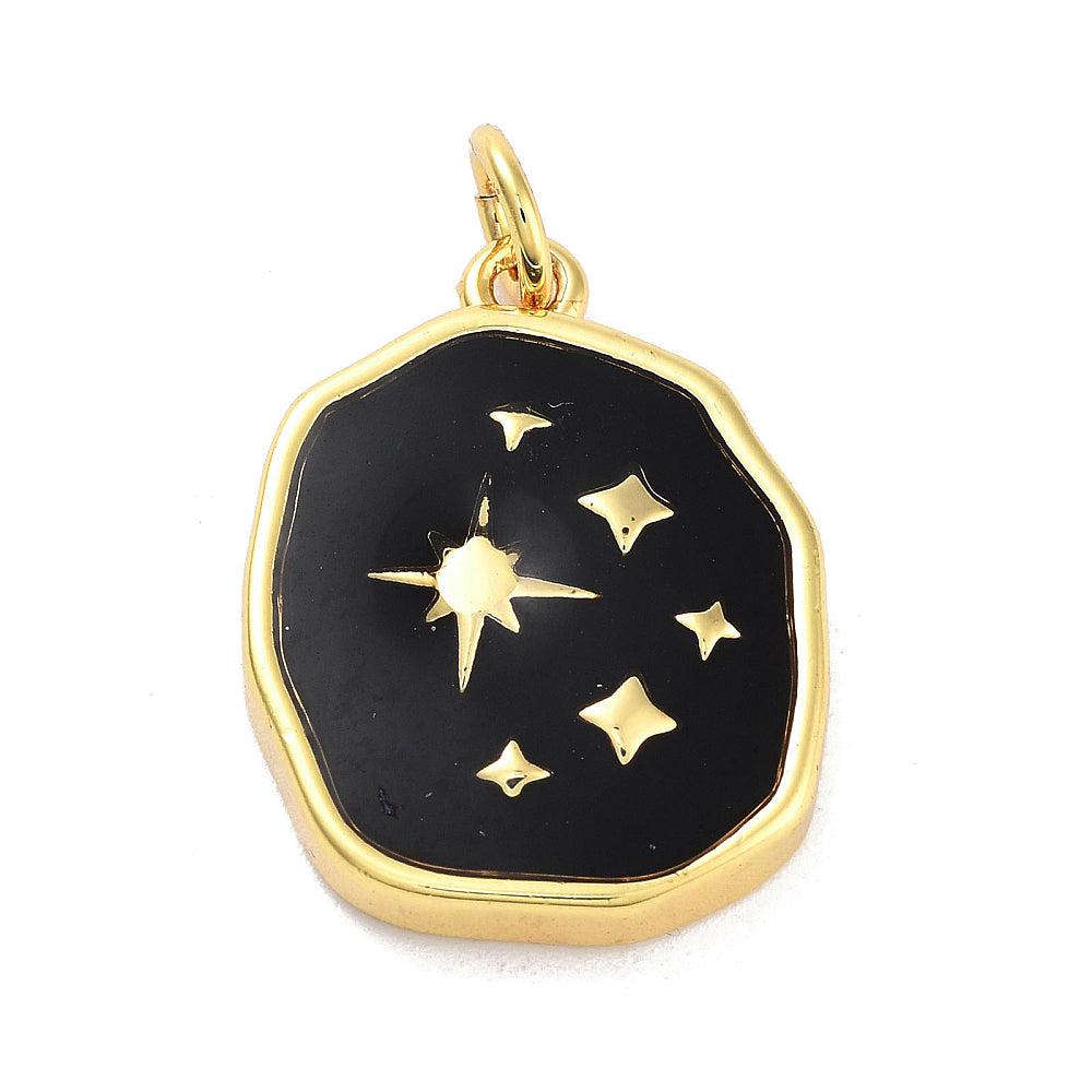 Bedel emaille stars zwart 18K goud 19x15mm-bedels-Kraaltjes van Renate