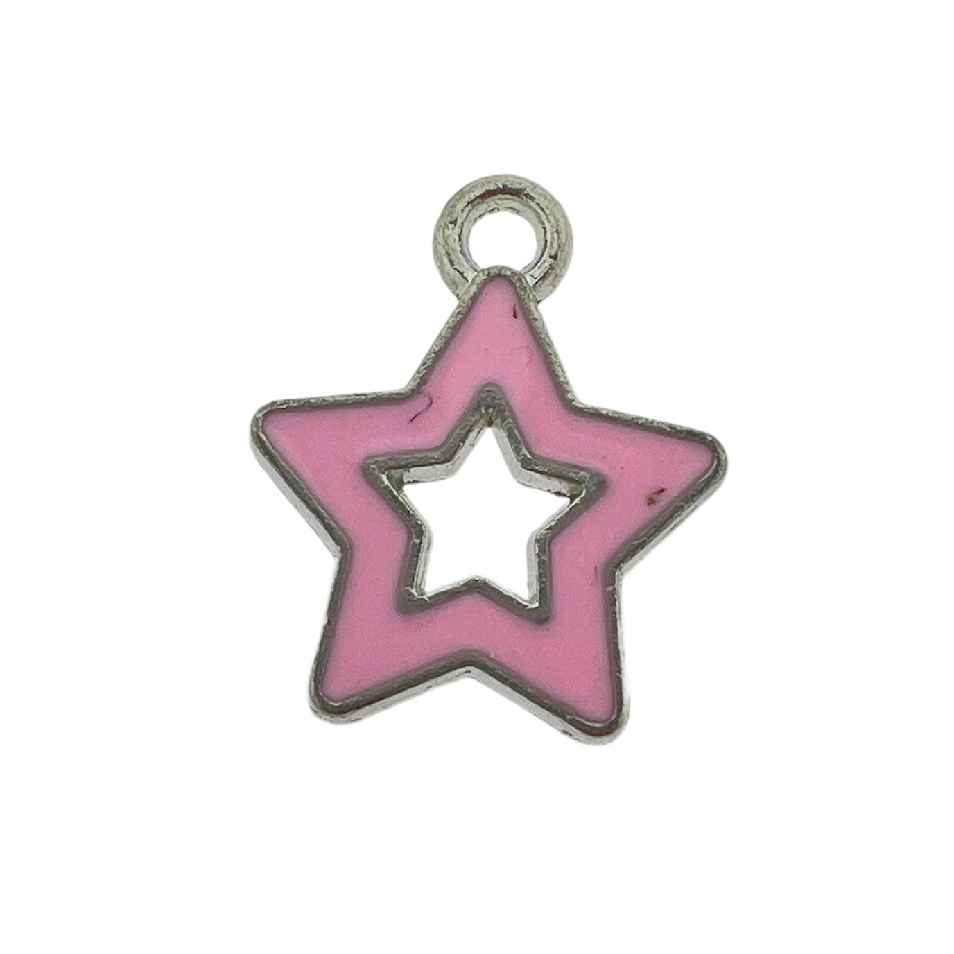 Bedel emaille ster roze zilver 16x14x2mm-bedels-Kraaltjes van Renate