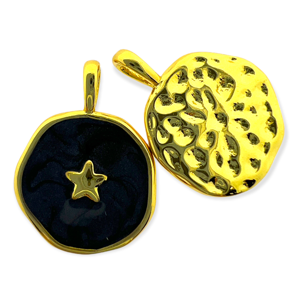 Bedel emaille ster zwart goud 19x14mm-bedels-Kraaltjes van Renate