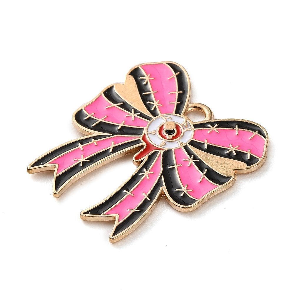 Bedel emaille strik bloody goudkleurig/roze 25mm - per stuk-bedels-Kraaltjes van Renate