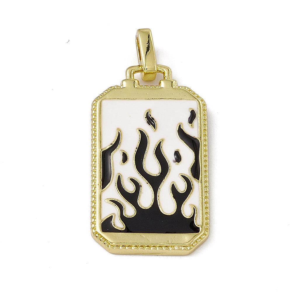 Bedel emaille tarot fire wit-zwart goud 26x14mm-bedels-Kraaltjes van Renate