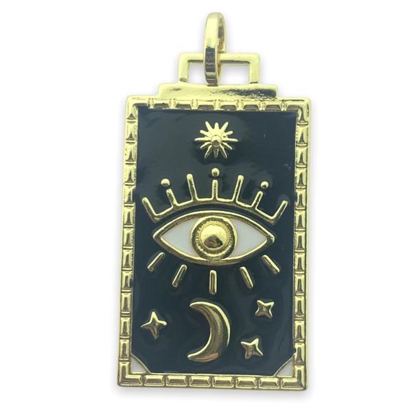 Bedel emaille tarot kaart zwart goud 26x46mm-Kraaltjes van Renate