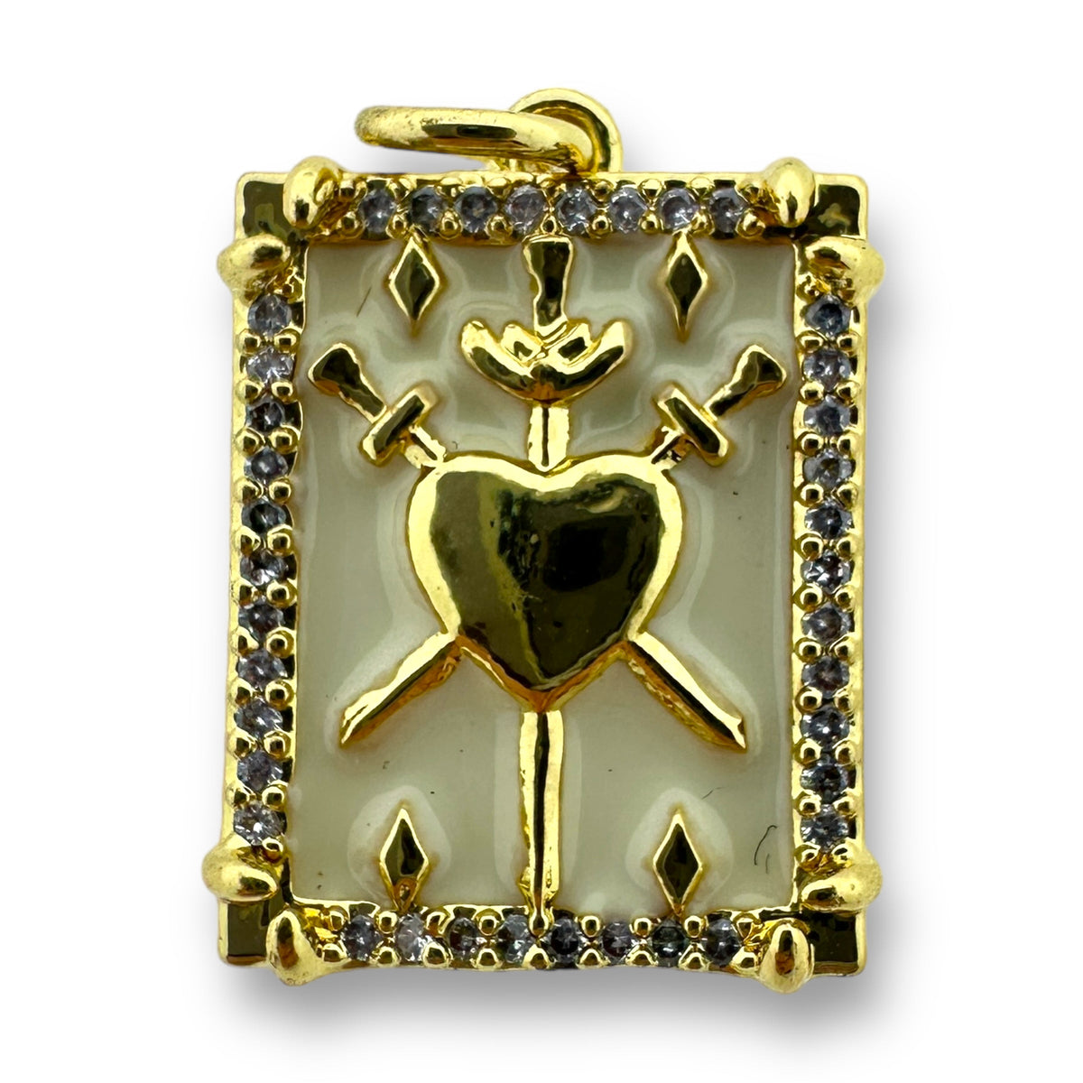Bedel emaille tarot met hart 16K gold plated 20x15mm-bedels-Kraaltjes van Renate