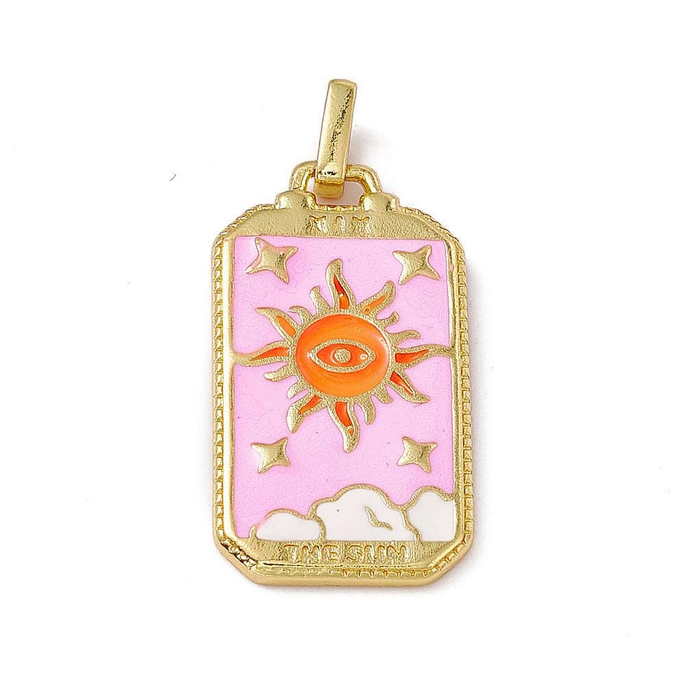 Bedel emaille tarot met oog roze-oranje goud 26x14mm-bedels-Kraaltjes van Renate