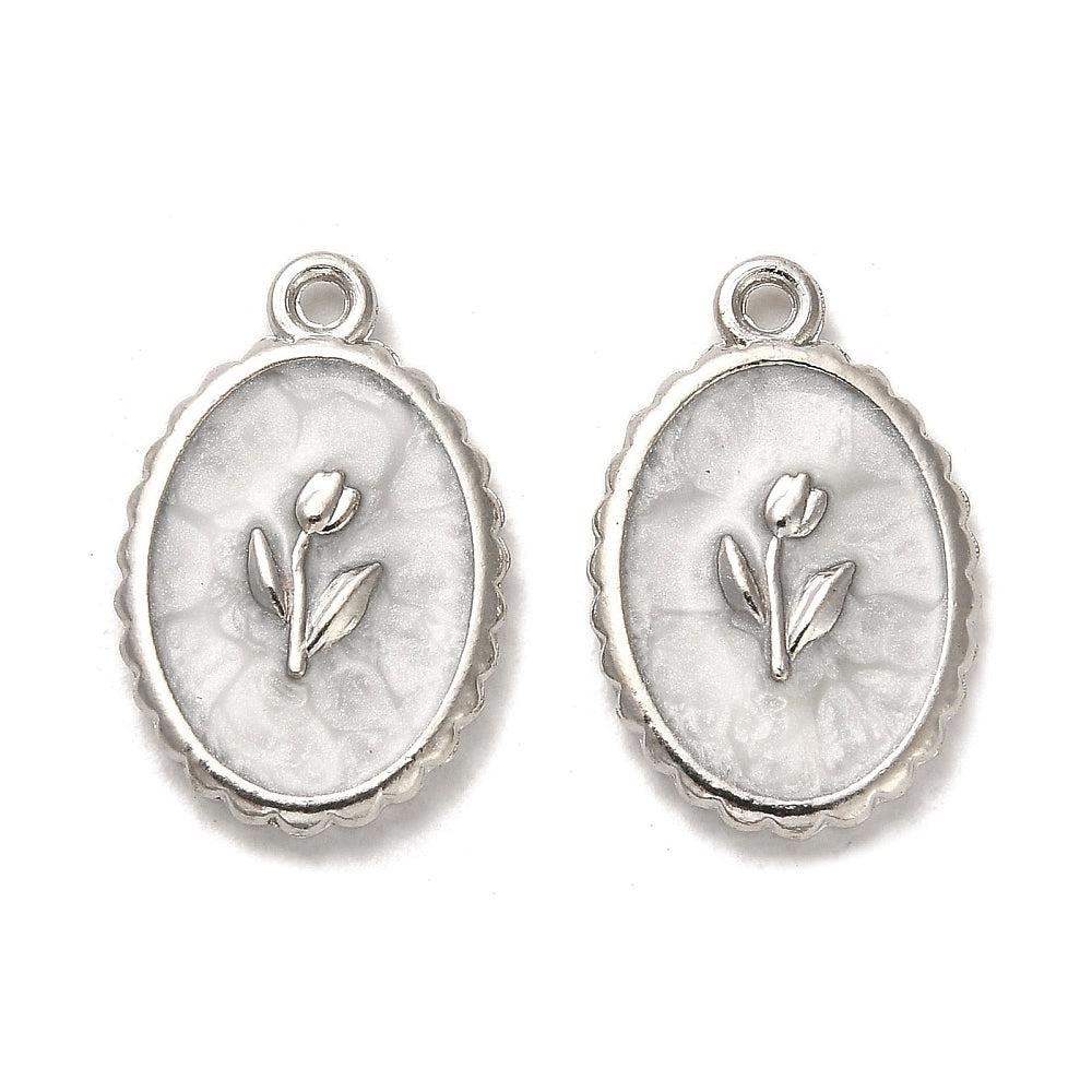 Bedel emaille tulp/zilver 21mm-bedels-Kraaltjes van Renate