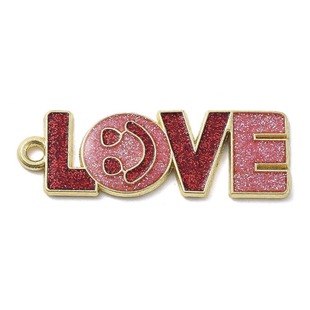 Bedel emaille valentijn 'love' glitter goud 11x32mm-bedels-Kraaltjes van Renate