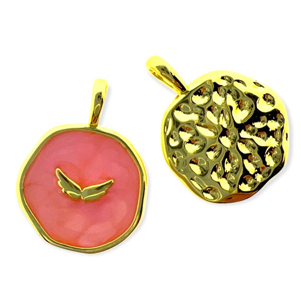 Bedel emaille vleugels roze goud 19x14mm-bedels-Kraaltjes van Renate