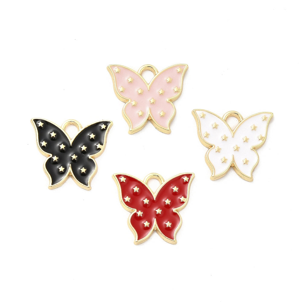 Bedel emaille vlinder gekleurd/goud 14x16mm- per stuk-bedels-Kraaltjes van Renate