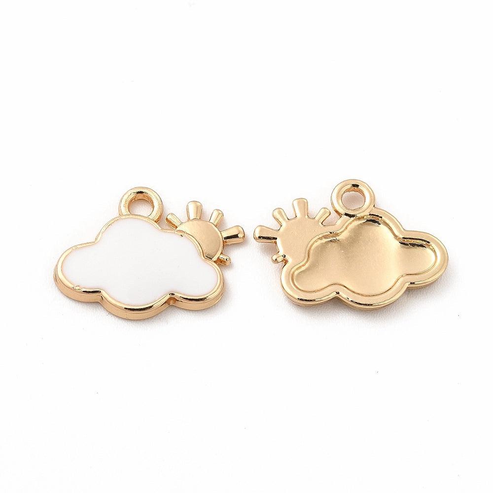 Bedel emaille wolkje wit/goud 11x14x1,5mm-bedels-Kraaltjes van Renate