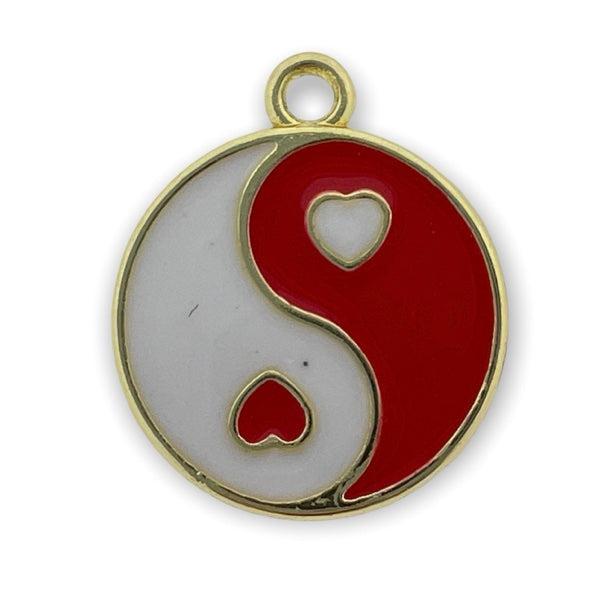Bedel emaille yin yang rood-goud 14x12mm-bedels-Kraaltjes van Renate
