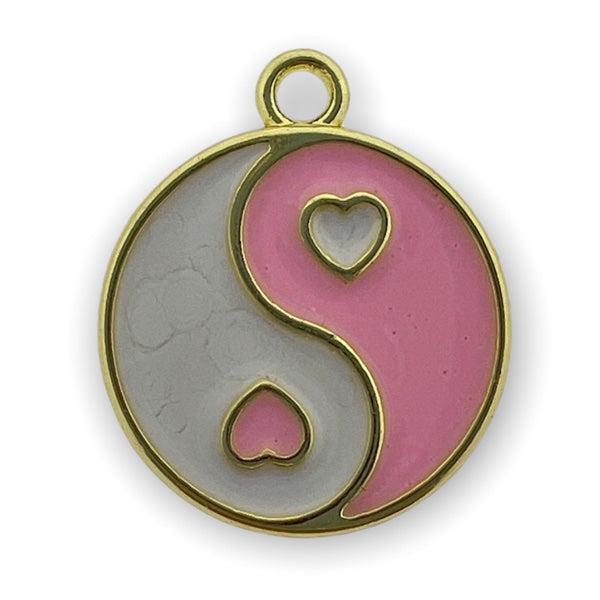 Bedel emaille yin yang roze-goud 14x12mm-bedels-Kraaltjes van Renate