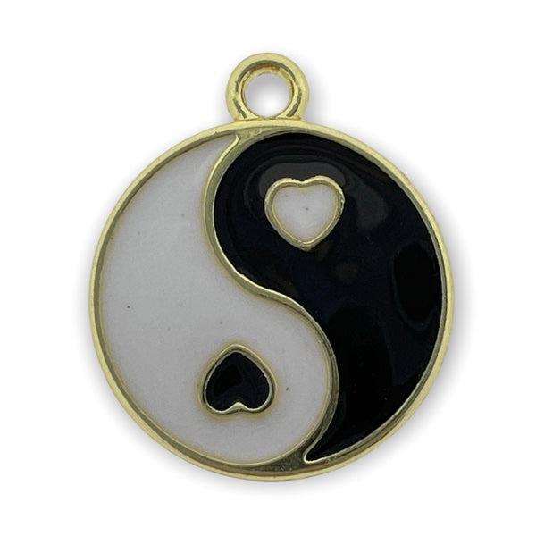 Bedel emaille yin yang zwart-goud 14x12mm-bedels-Kraaltjes van Renate