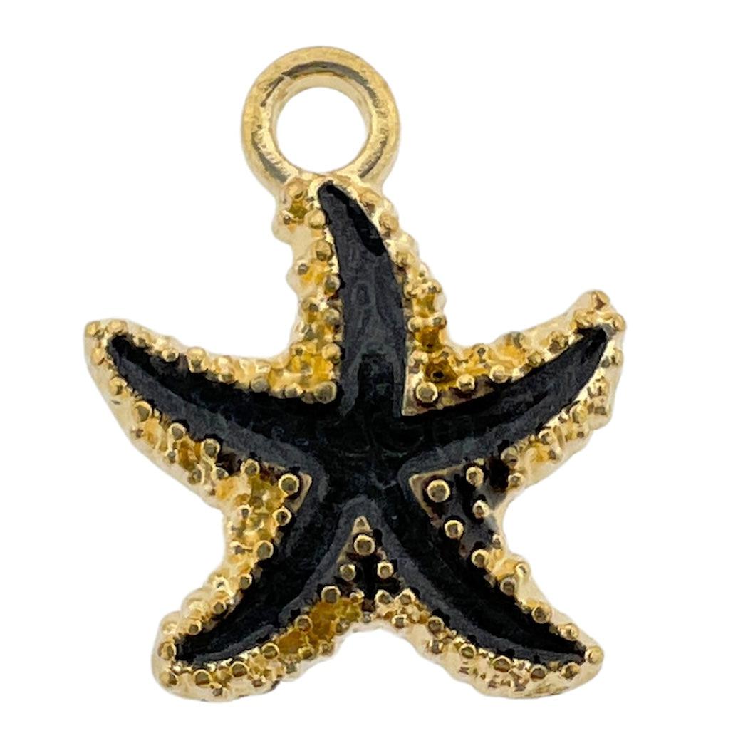 Bedel emaille zeester zwart goud 18x15mm-bedels-Kraaltjes van Renate