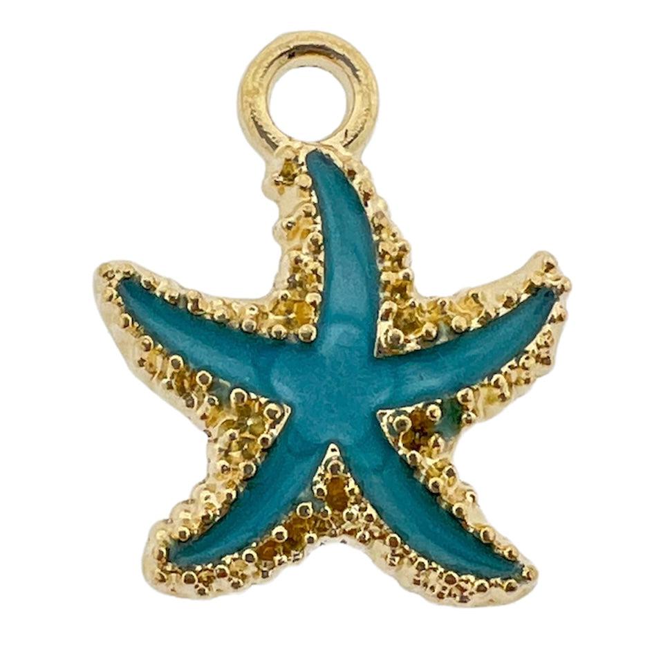 Bedel emaille zeester blauw goud 18x15mm-bedels-Kraaltjes van Renate