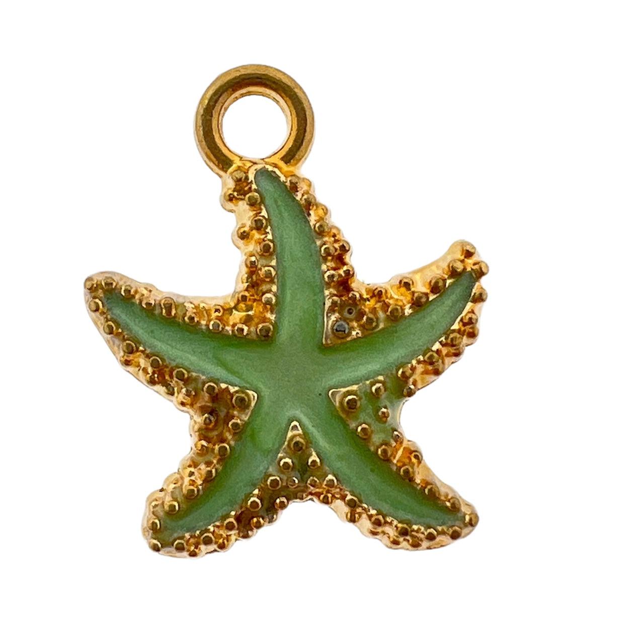 Bedel emaille zeester groen goud 18x15mm-bedels-Kraaltjes van Renate