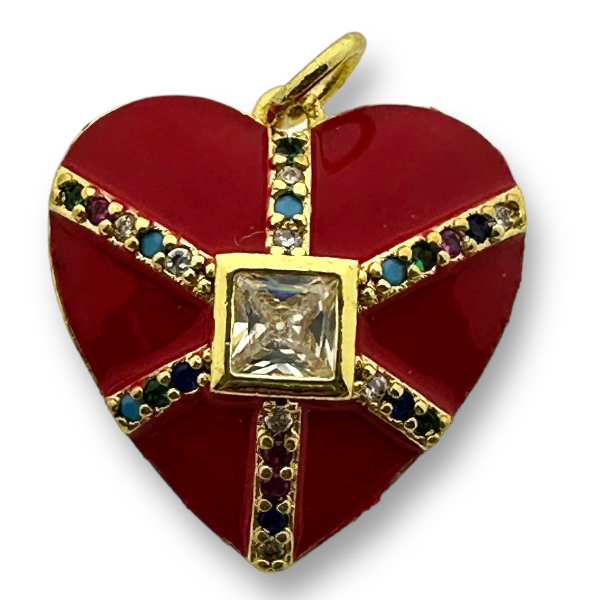 Bedel emaille ziconia hart Rood gold plated 19mm - per stuk-bedels-Kraaltjes van Renate