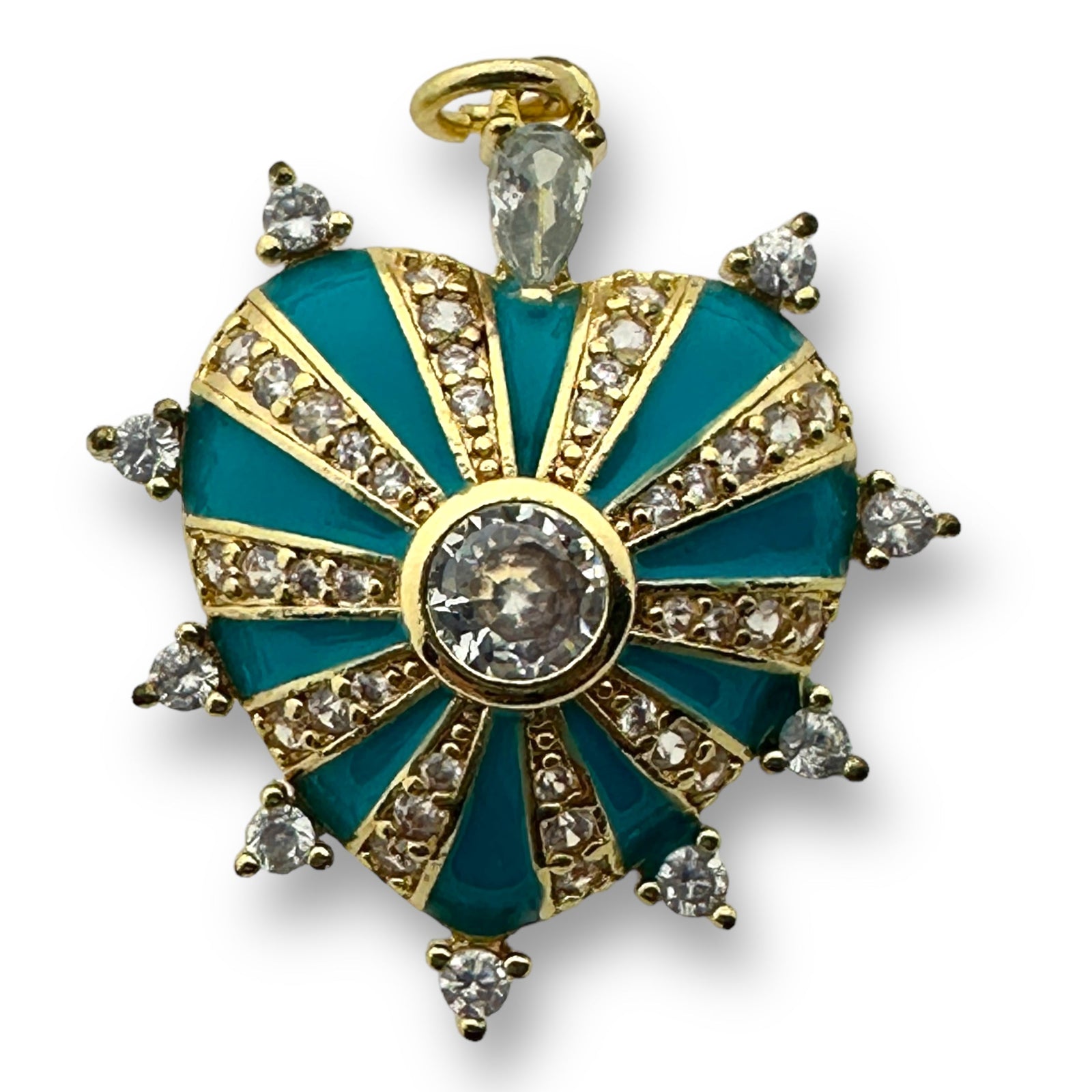 Bedel emaille zirconia Hart Aqua gold plated 29mm - per stuk-bedels-Kraaltjes van Renate
