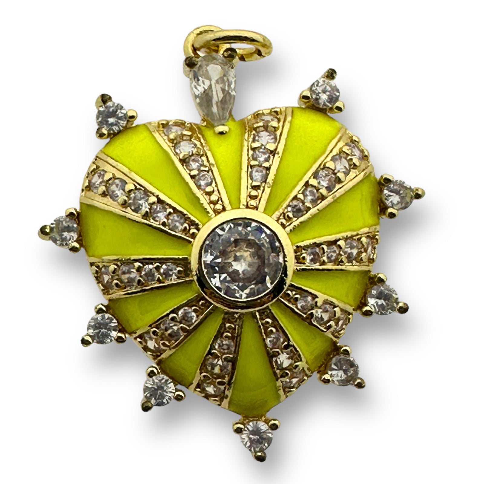 Bedel emaille zirconia Hart Geel gold plated 29mm - per stuk-bedels-Kraaltjes van Renate