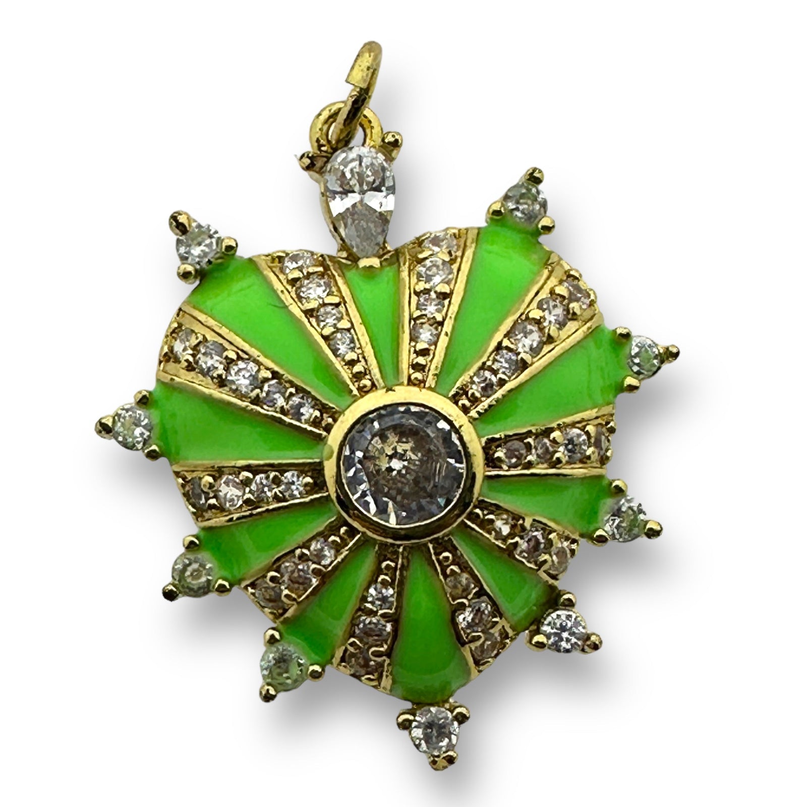 Bedel emaille zirconia Hart Groen gold plated 29mm - per stuk-bedels-Kraaltjes van Renate