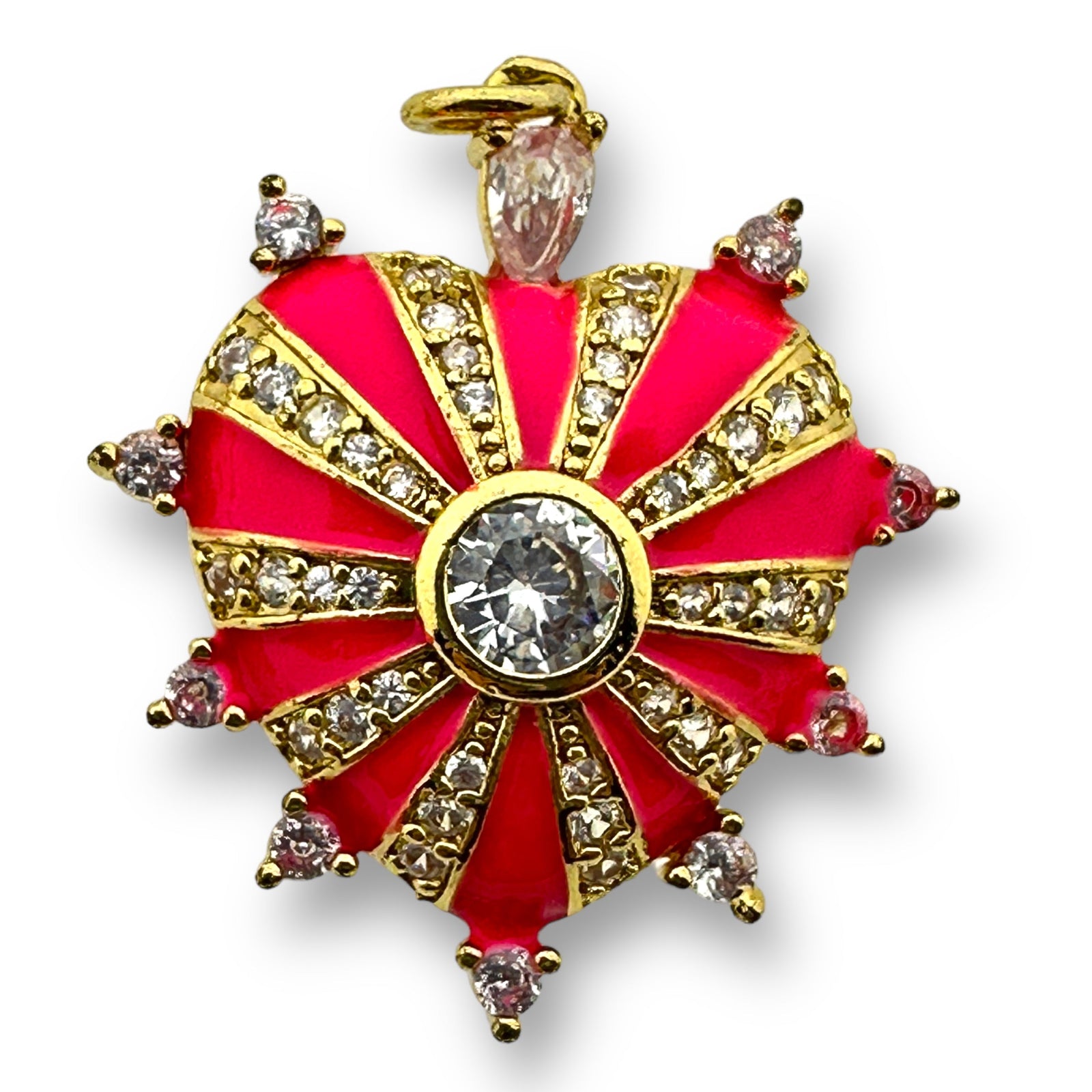 Bedel emaille zirconia Hart Hot pink gold plated 29mm - per stuk-bedels-Kraaltjes van Renate