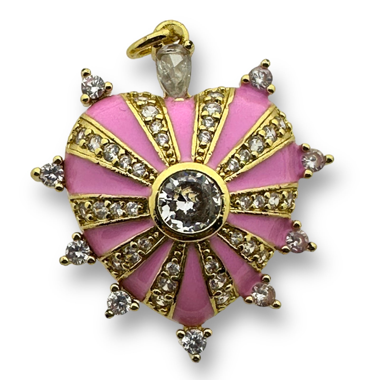 Bedel emaille zirconia Hart Licht roze gold plated 29mm - per stuk-bedels-Kraaltjes van Renate